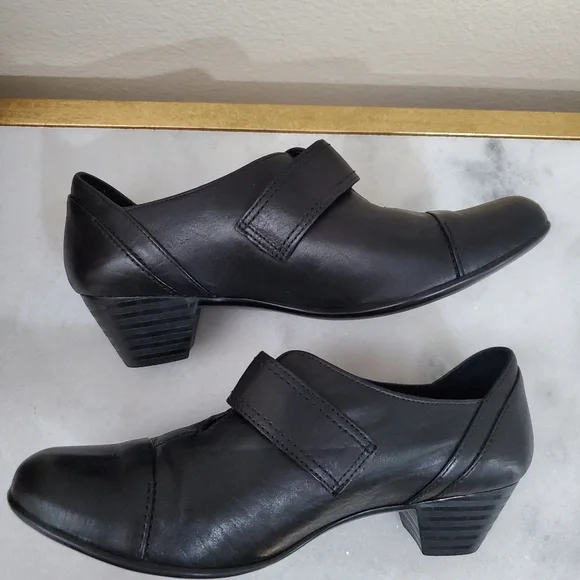 Mephisto Black Leather Round Toe Chunky Heel Velcro Strap Women's Shoe 5 1/2 8 - Picture 8 of 15